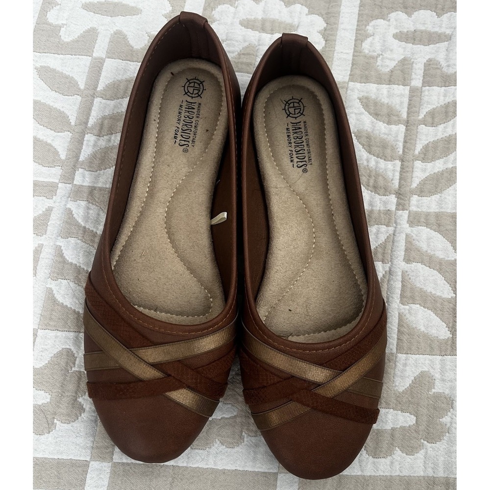 Harborsides Flats Brown with Multicolor Straps, Memory Foam, Women's Size 9W - Picture 2 of 6